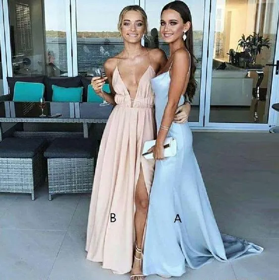 Blush Szyfonowy Głębokie V-Neck Party Dresses 2019 Sexy Styl Draped Special Okazji Sukienka Dla Młodzieży Wieczór Eleganckiej Sukienka Formalna Tanie Długie