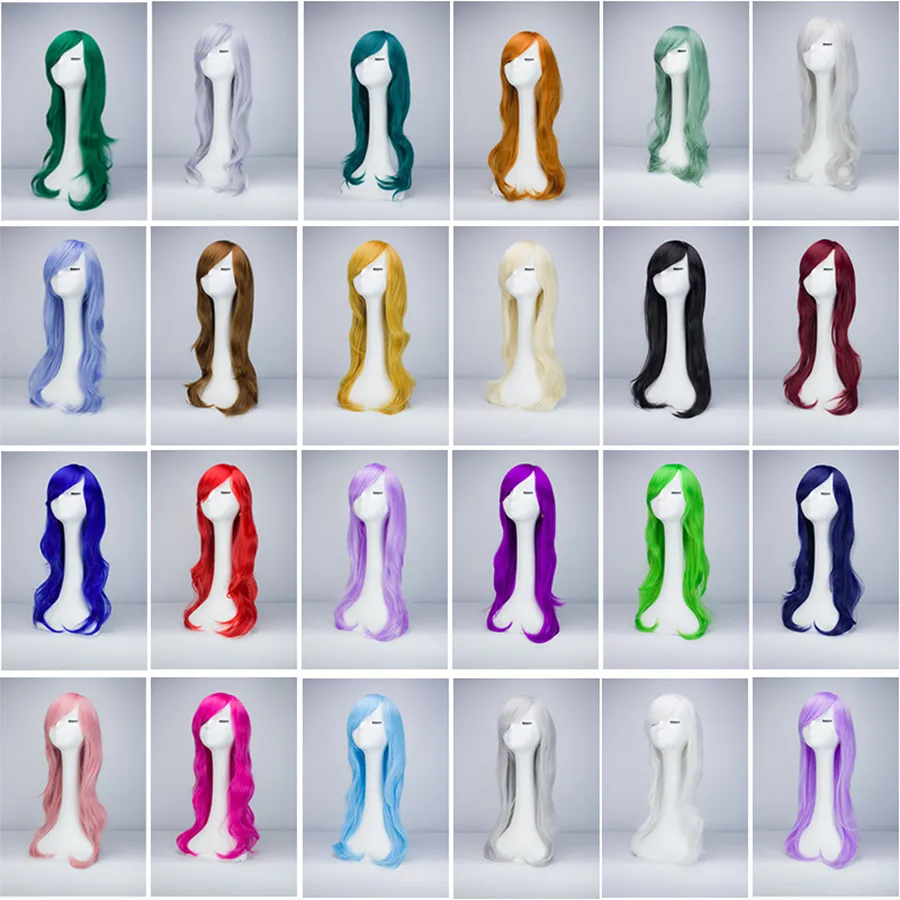 Lange golvende cosplay synthetisch haar pruiken lange synthetische pruiken voor vrouwen cosplay pruiken lange curling natuur pruik 24-styles rra1403