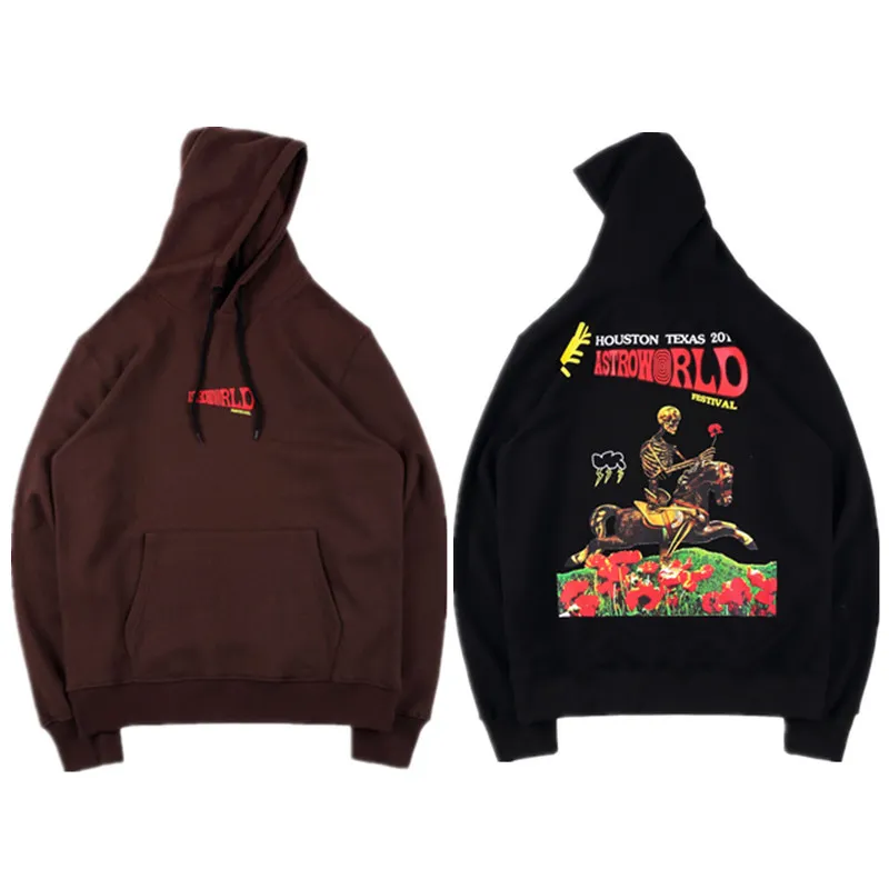 Travis Scott Astroworld Festival Hoodies Homens Roupa letra impressa Casual Men manga comprida cor de café com capuz Designer