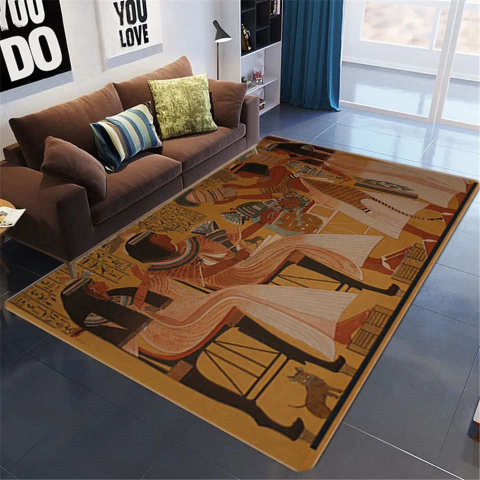 Egyptian Culture Big Carpets For Living Room Vintage Nordic Ethnic Style Floor Mat Non-slip Washable Rugs Bedroom Beside Mat Y200527