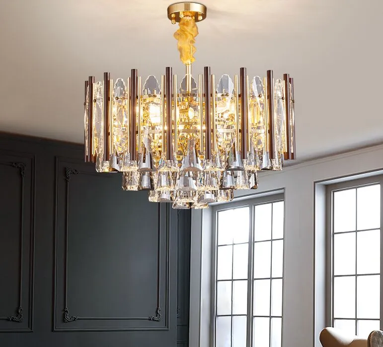 New Design Modern Luxury Round Crystal Chandelier Lighting Gold Creative Rectangle Chandeliers Lights Pendant Lamps MYY