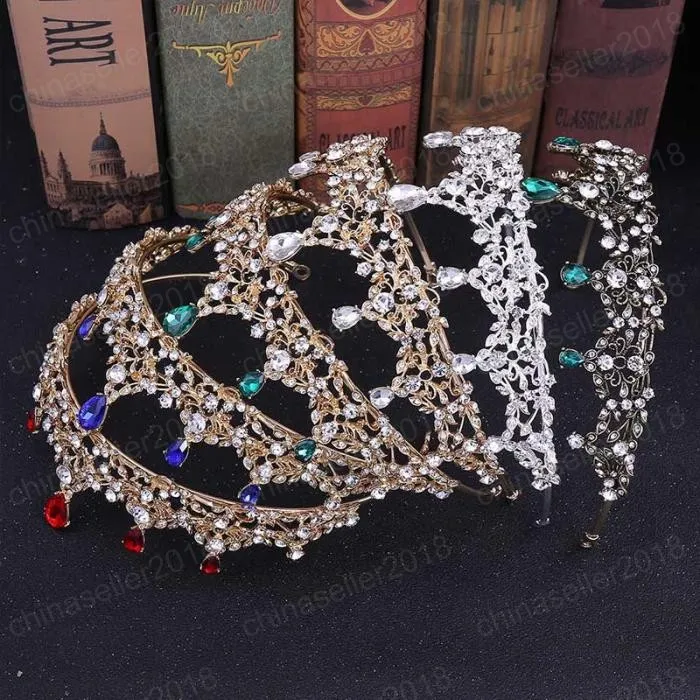 Vintage Water-drop Shape Rhineston Crown Crystal Tiaras Headpiece Pageant Women Diadem Hair Jewelry Wedding Hair Accessoiries