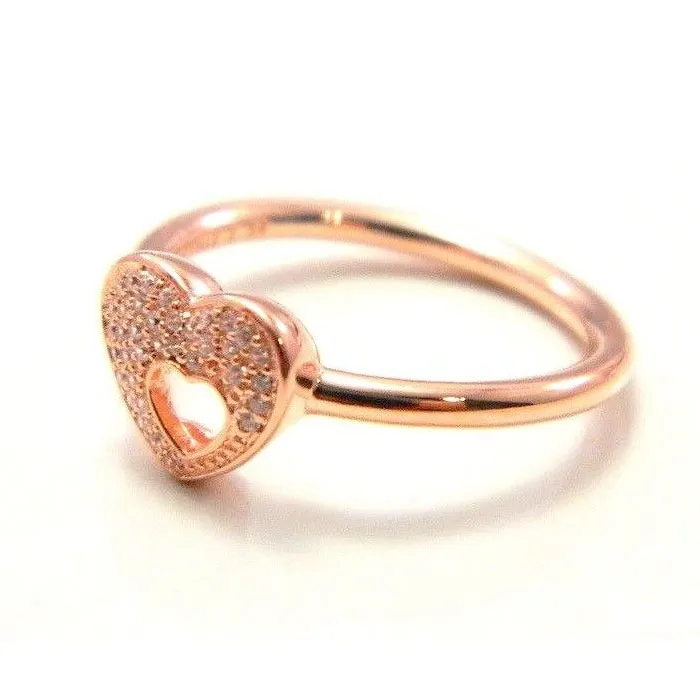 Groothandel-rose goud hart ringen origineel zilver fits voor pandora stijl sieraden glinsterende puzzel hart frame 186550CZ H8ALE H8