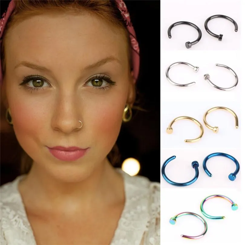 5Pc Frauen-Edelstahl-Nasenloch-Nasen-Band-Bolzen Ring Clip auf der Nase Körperschmuck Fake-Piercing-Schmuck 10mm 30JUL16