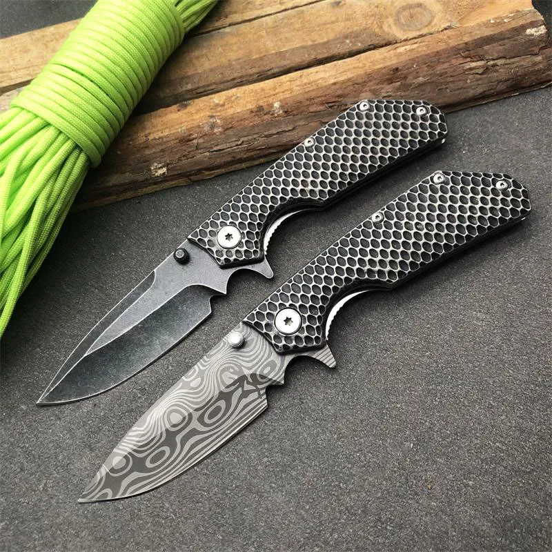 Special Offer New Flipper Folding Knife 440C Drop Point Laser Patern/ Black Stone Wash Blade Steel Handle Ball Bearing Knives