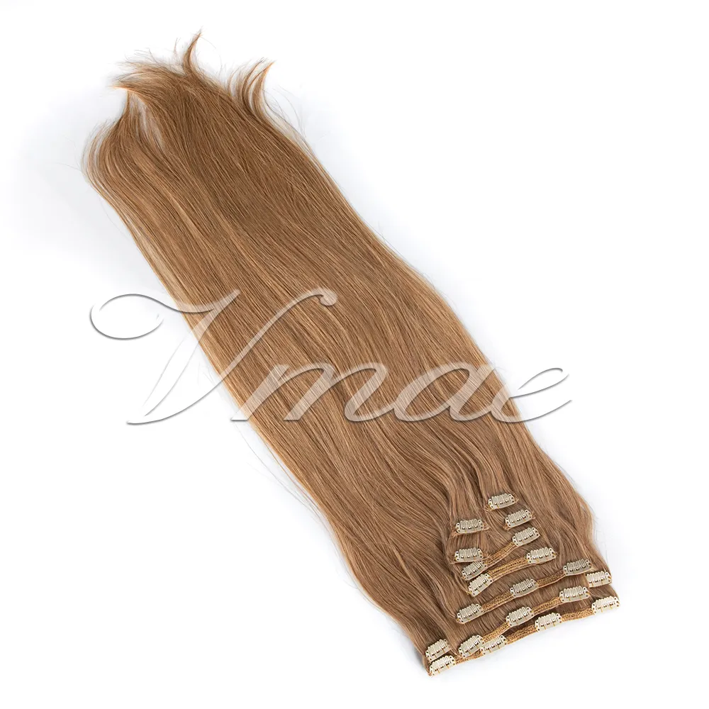 Brésilien VMAE Naturel Brun Blond Double Dessiné 120g 12 à 26 pouces Non Transformés Vierge Extensions de Cheveux Humains Clip En