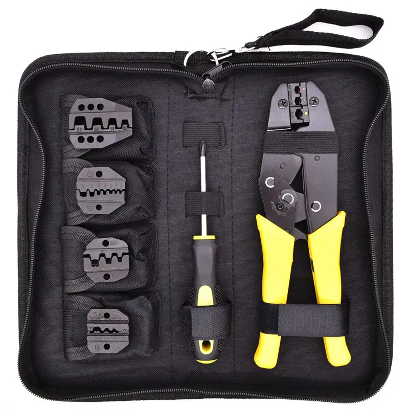 Freeshipping Wire Crimper Set Skruvteknik Ratchet Terminal Crimping Plier Elektrisk handverktyg med skruvmejsel 4 reserv t