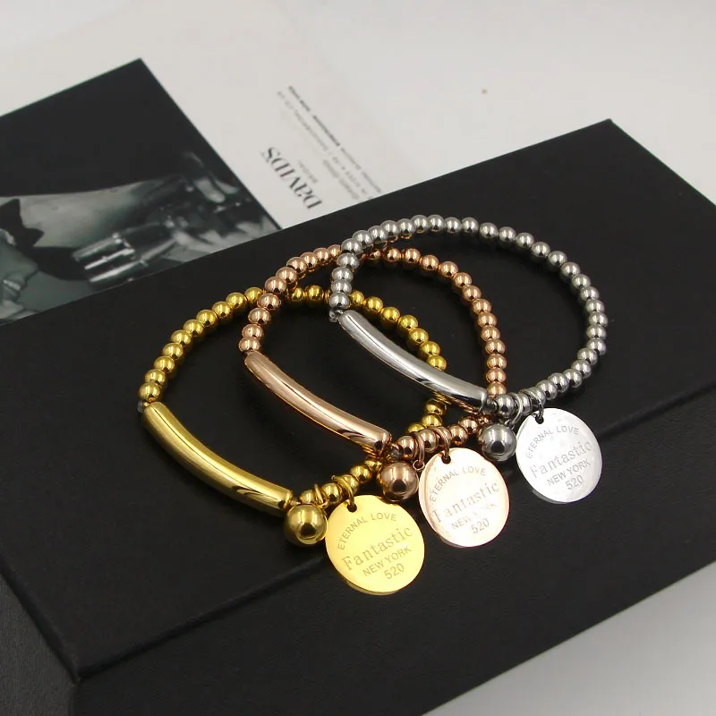 Mode-Marque Pulseira en acier inoxydable fantastique boule d'acier Bracelet bracelet plaqué or rose étiquette d'amour bracelet bijoux pour femmes265i