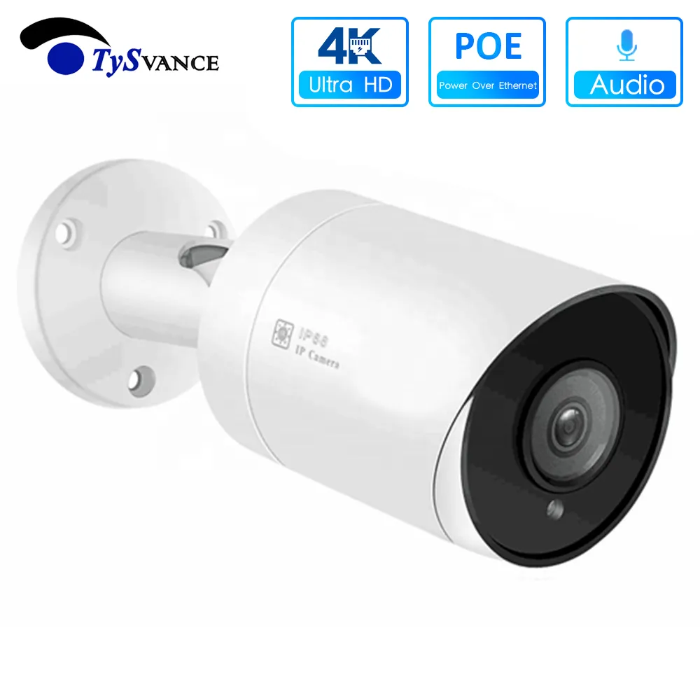 4K POE Bullet IP Camera Ultra HD 8MP Waterproof Audio Video Surveillance Security CCTV Camera for POE NVR ONVIF H.265