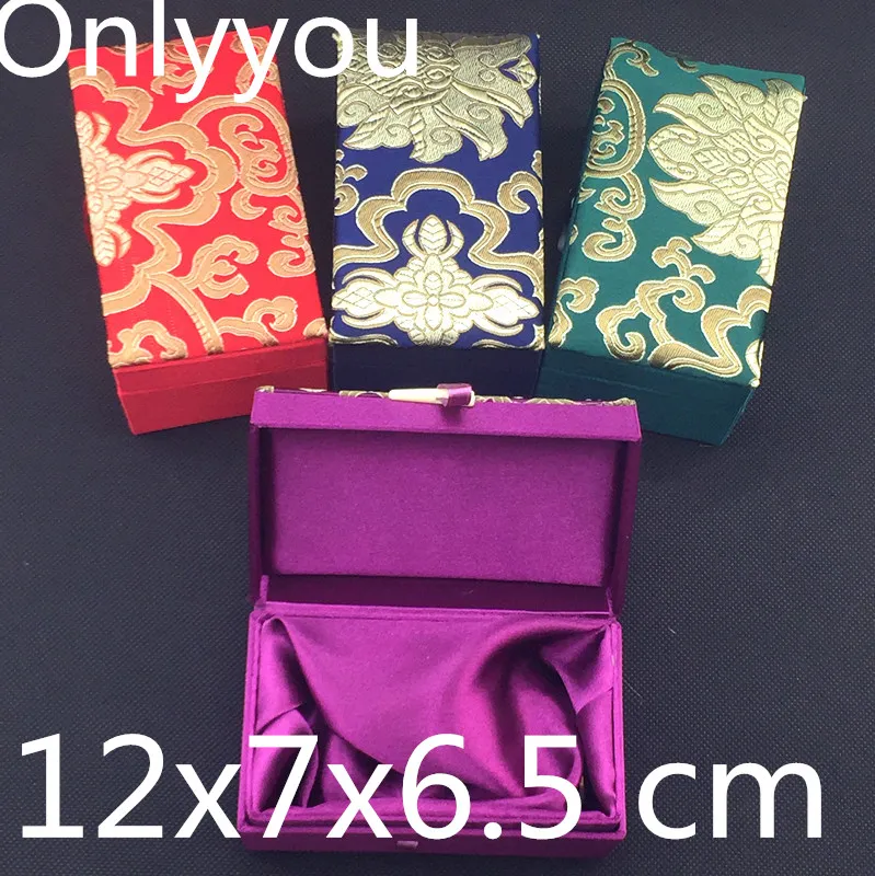 Luxury Cotton Filled Rectangle Silk Brocade Gift Box Birthday Wedding Packaging Chinese Jewelry Case Craft Storage Boxes 12x7x6.5 cm 4pcs