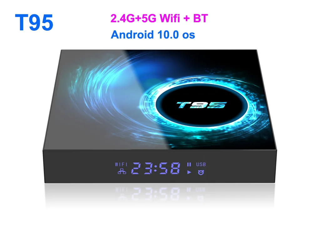 T95 스마트 TV 상자 안드로이드 10.0 4G 128GB 64GB 6K YouTube 미디어 플레이어 2.45G 와이파이 TVBox 셋톱 2GB 16GB
