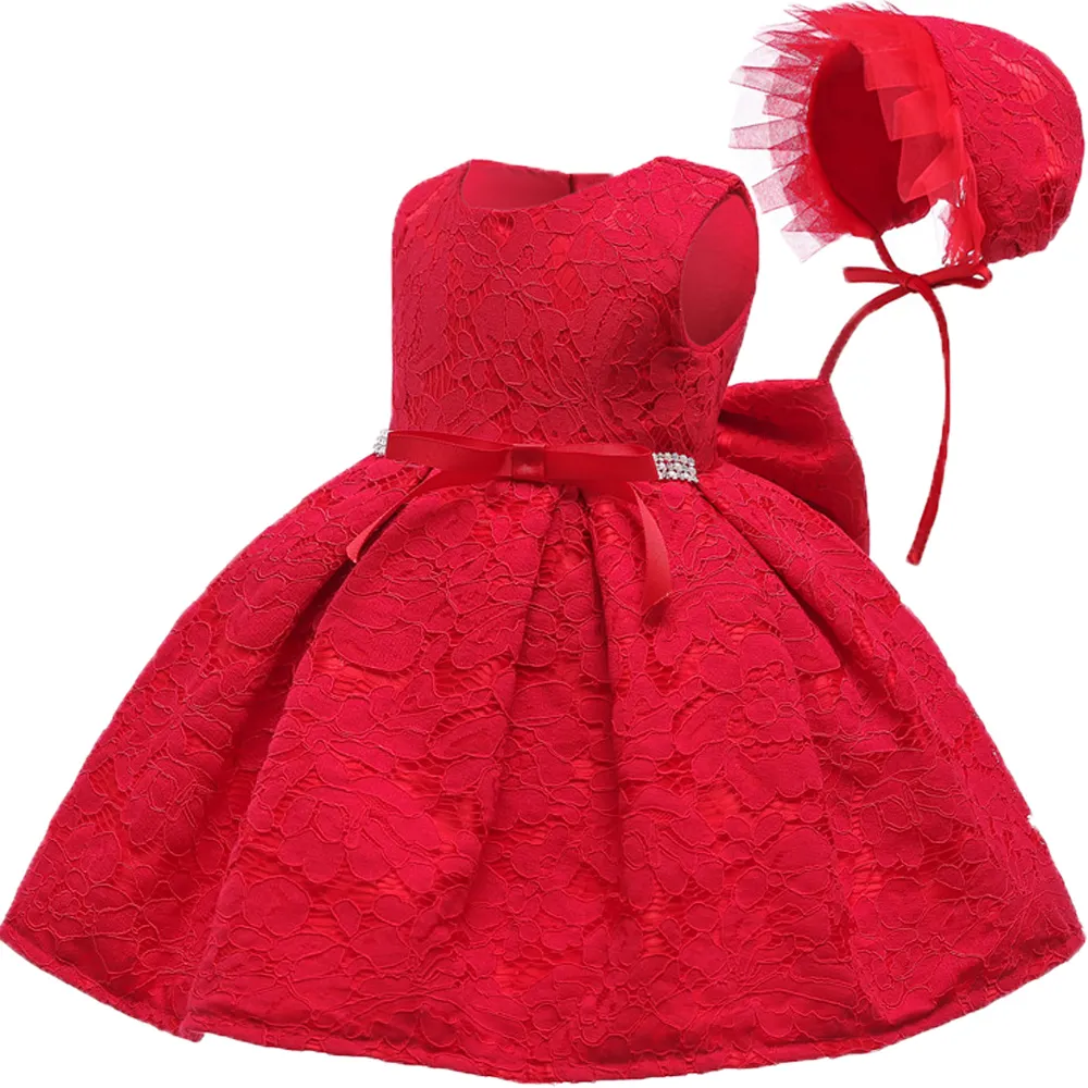 Infantil Rendas Vestido De Festa Chapéu Recém-nascido Bebes 1 Anos Vestido Da Menina Para O Bebê Aniversário Outfits Baptismo Ano Novo Desgaste Do Natal Y19061101