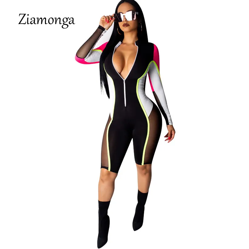 Ziamonga Bodycon Sexy Overall Shorts Für Frauen Langarm Fitness Strampler Frauen Overall Weibliche Streetwear Overall Frauen