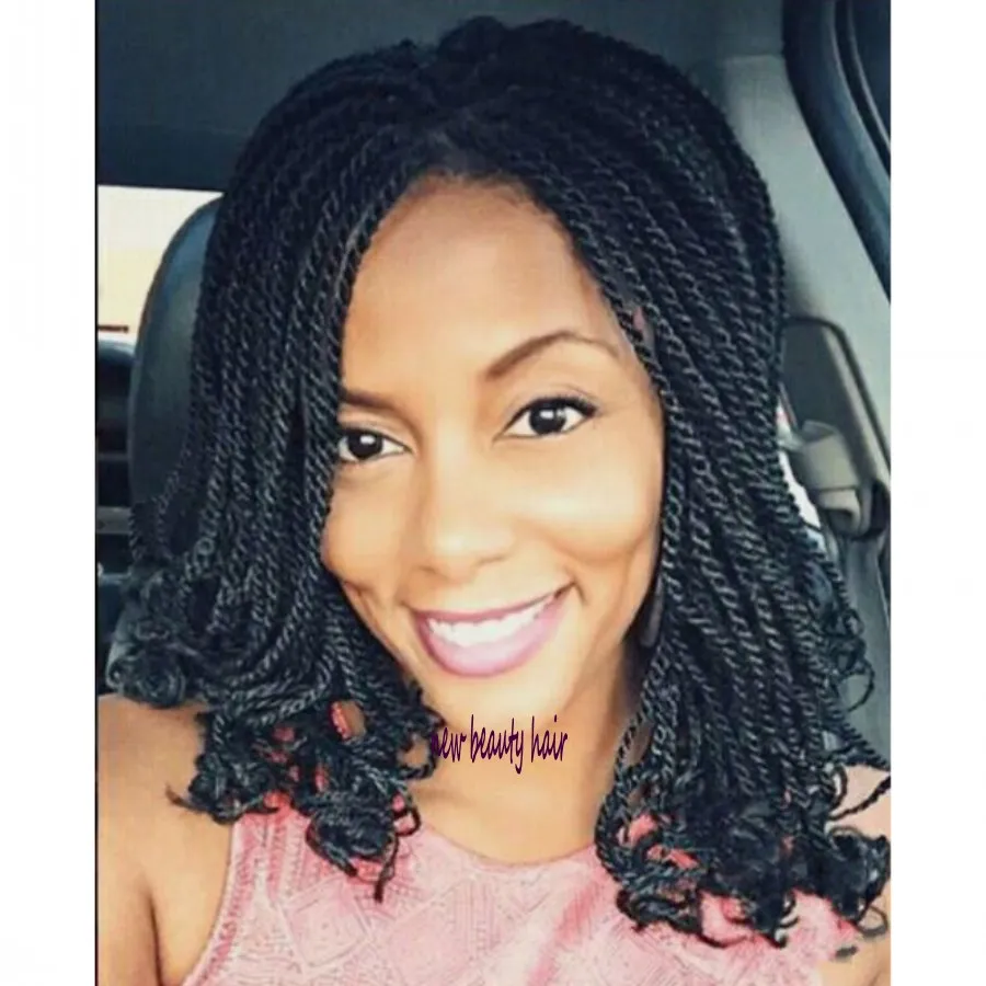180density Short Kinky Twist Black Brown Bury Africa American Crochet Braids Synthetic Braiding Lace Front Wig with Baby Hair