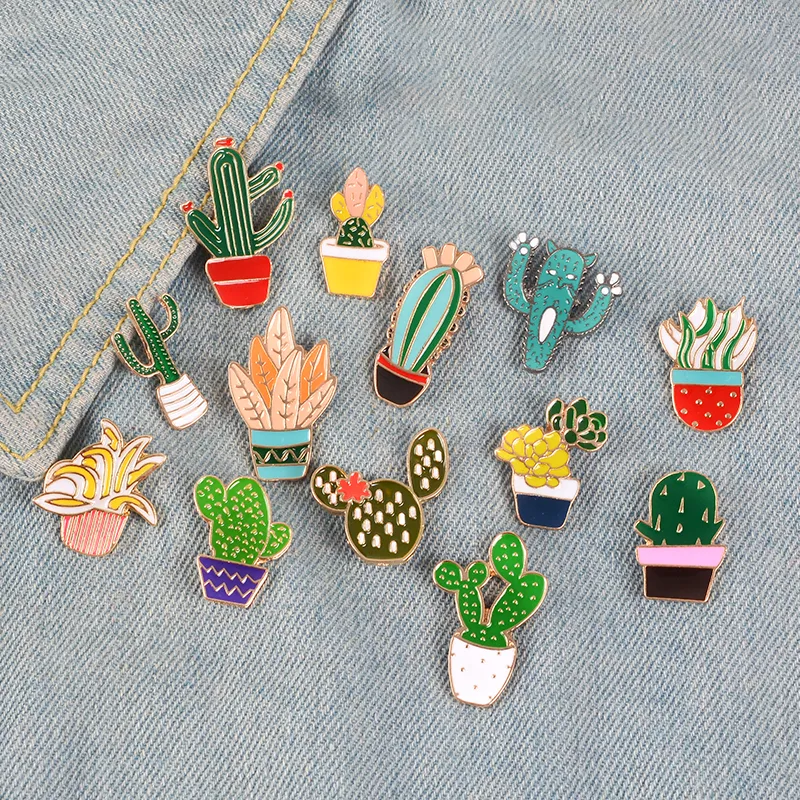 14Styles Potted Plant Rainbow Enamel Pins Custom Cactus Cat Brosches Backpack Shirt Lapel Pin Badge Mode Cartoon Smycken Kids