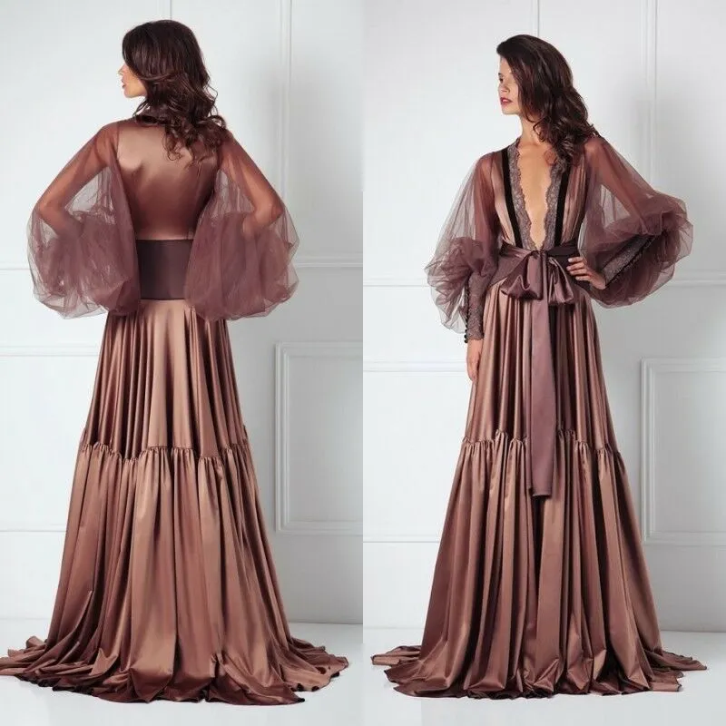 Mode manches longues chemises de nuit Illusion Sexy Robe de bain vêtements de nuit dentelle mariée mariée Robes de demoiselle d'honneur pour mariage