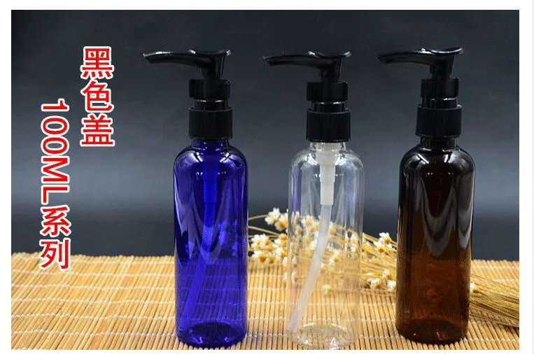 100ML PET Round shoulder Socket Pump Latex Bottle,Blue Brown White Bottle,Plastic Press Bottle Duck Mouth Bottle