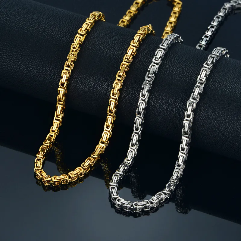 Collier chaîne en or pour hommes, 20, 23, 26 pouces, couleur or, en acier inoxydable, chaînes byzantines, bijoux pour hommes, 2020