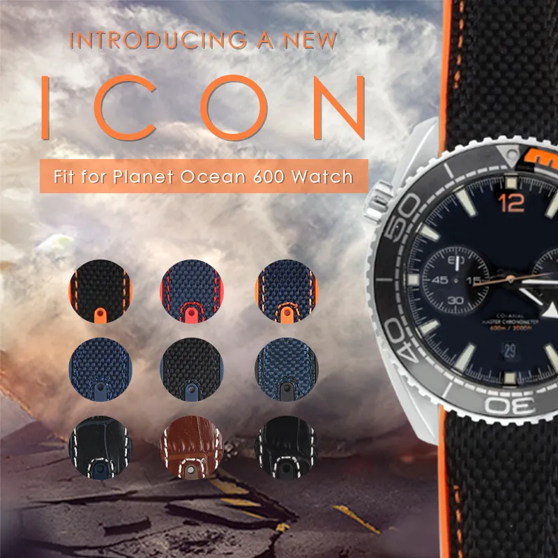 Bracelet de montre en Nylon et cuir, pour Omega Planet Ocean 215 600m, pour homme, noir, Orange, gris, 22mm, 20mm, avec Tools201t