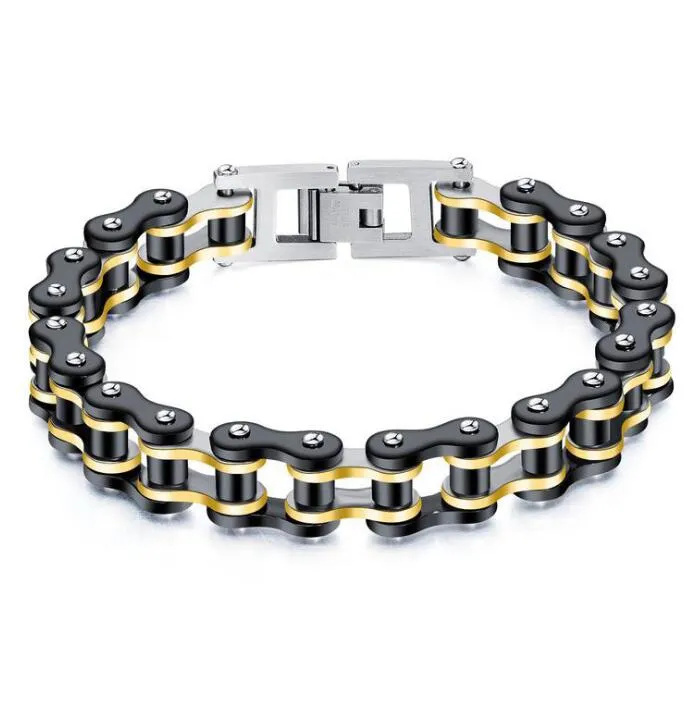 fourniture transfrontalière de trois couleurs en option chaîne de moto personnalisée chaîne de vélo de style rock bracelet en acier inoxydable en gros