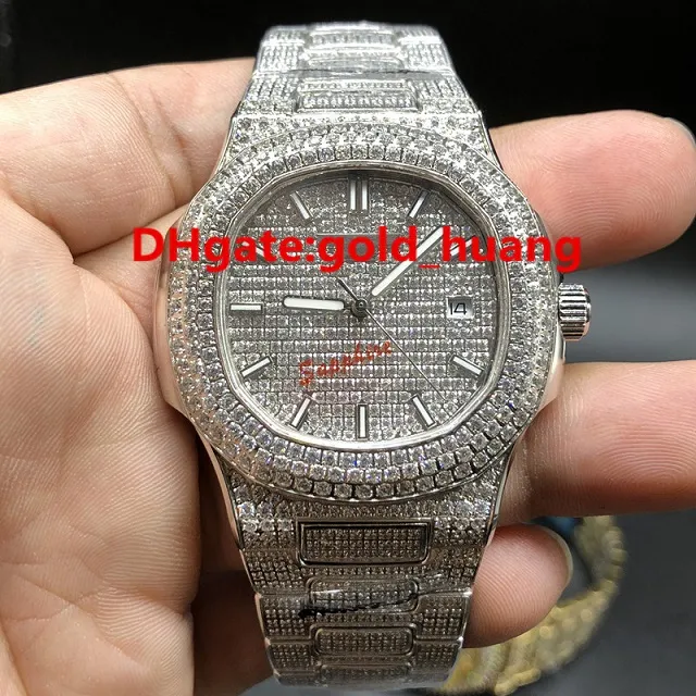 Nouveau luxe 40mm diamant mécanique homme diamant montre tout diamant bande automatique en acier inoxydable montres pour hommes Rose Gold2300