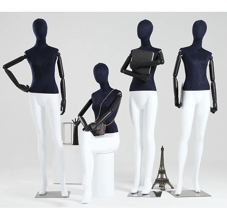 높은 품질 전신 여성 마네킹 스웨이드 의류 헝겊 모델로 덮여 판매
