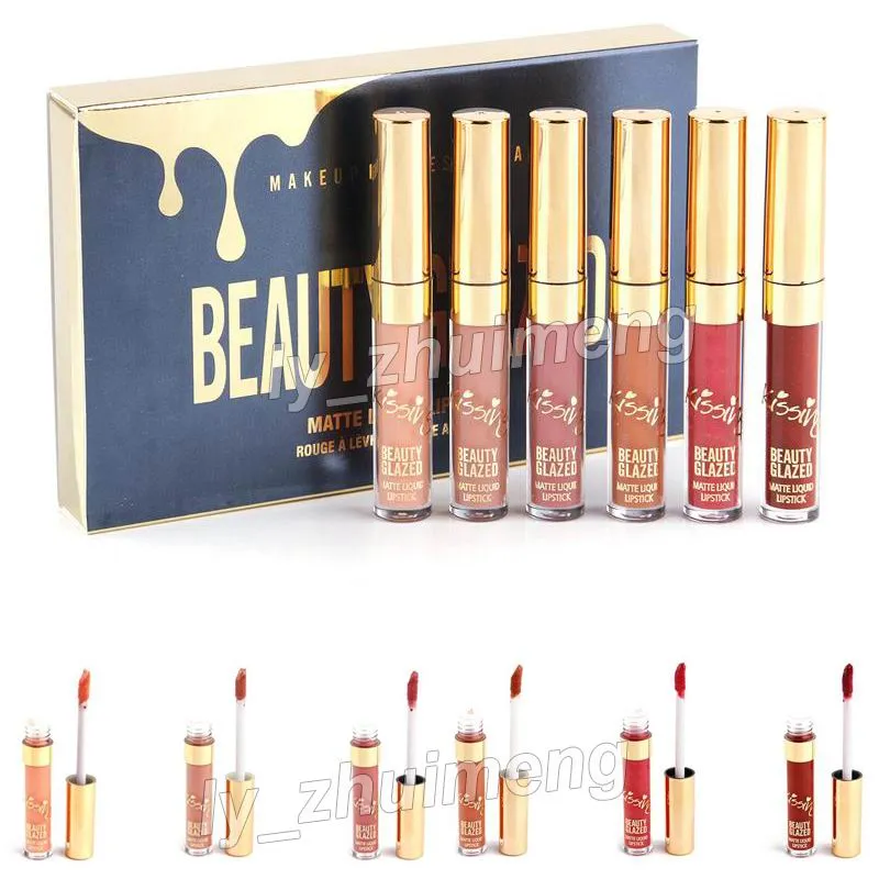 Beauty glazed lip gloss matte Liquid Lipstick Cosmetics Lipgloss makeup lipsticks Gold Birthday Limited Edition Lip Kit 6 Colors Christmas