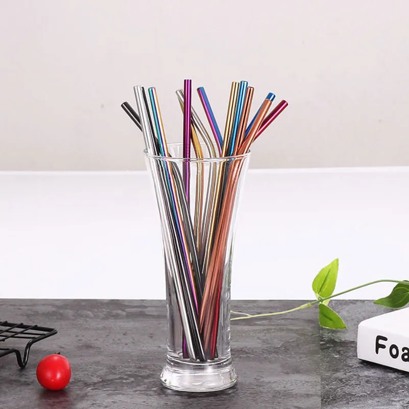 7 Colors Portable Reusable Stainless Steel Straight Bent Straws Drinking Milk Tea Coffee Wedding Supplies