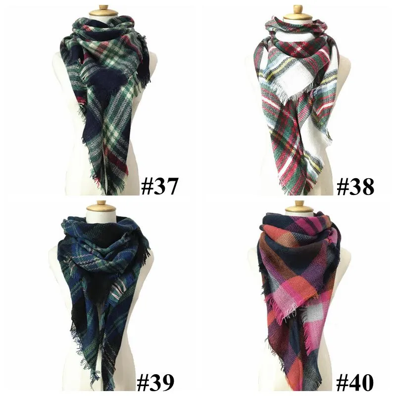 Fashion-40 colori donne sciarpe scozzesi griglia nappa avvolgere oversize Chec inverno fazzoletto da collo reticolo triangolo coperta sciarpa CCA11218 12 pezzi