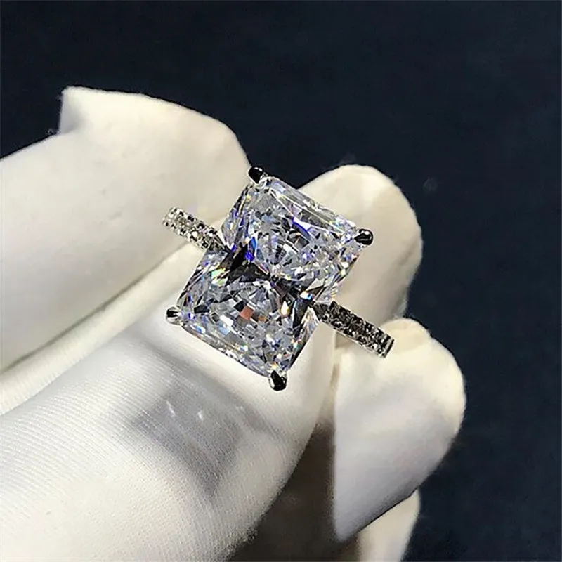 Jóias de luxo deslumbrantes 925 prata esterlina 925 corte princesa branco topázio CZ anel de diamante eternidade anel feminino casamento noivado anel presente