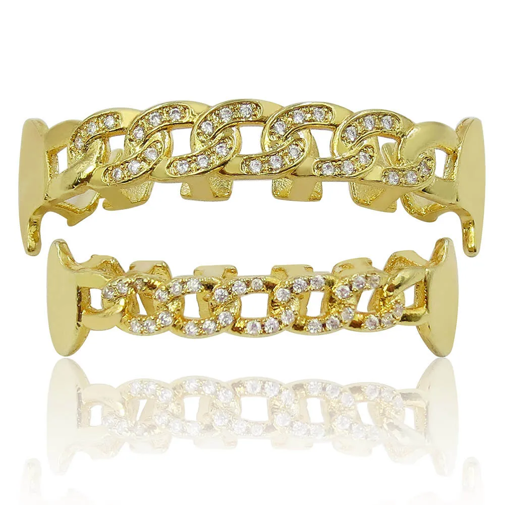 18K مطلية بالذهب مثلج خارج الكوبية الأسنان سلسلة الشكل الشوايات مايكرو معبد مكعب الزركون مجوهرات رجالي الجسم هدية