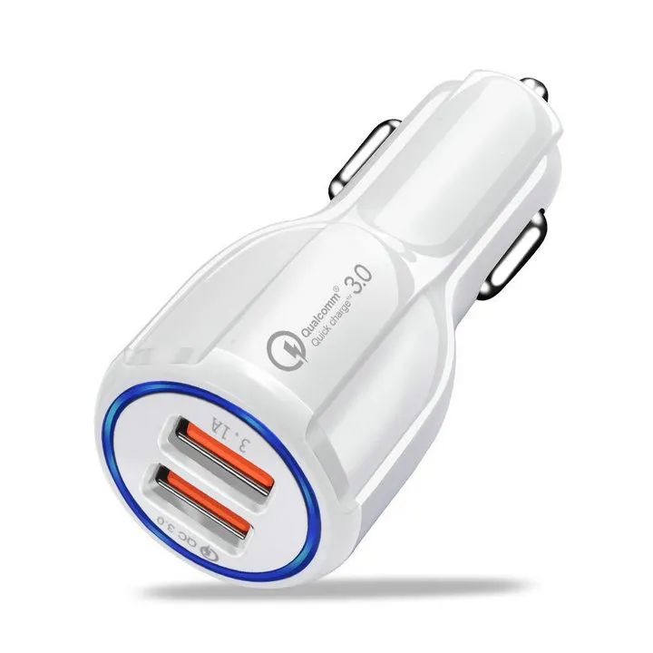 Szybki ładunek QC3.0 Dual USB Car Charger 5 V 3.1A 2.4A Ładowarki zasilacze do XR x MAX 11 12 Pro Max 13 Samsung Note 20 S21 S10 HTC Android Telefon GPS