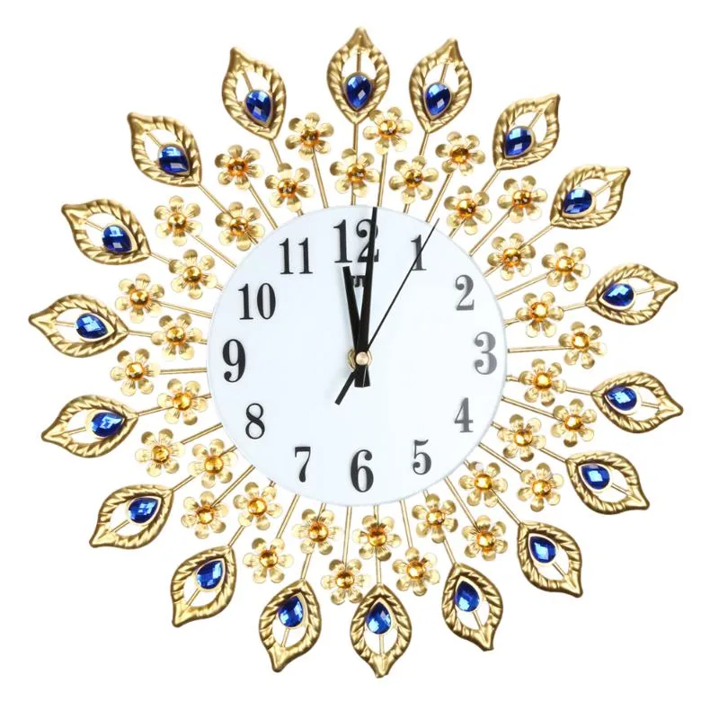 Crystal Peacock Wall Clock: Metal, Digital, Large Needle, Living Room Decor, with Diamonds & Crystals.