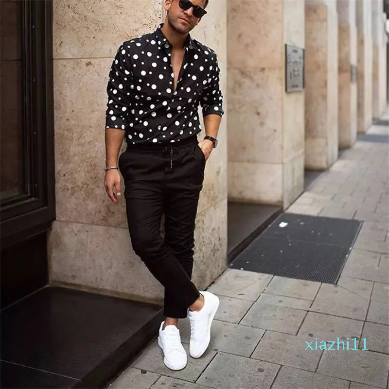 Black and white polka dot shirt mens sale