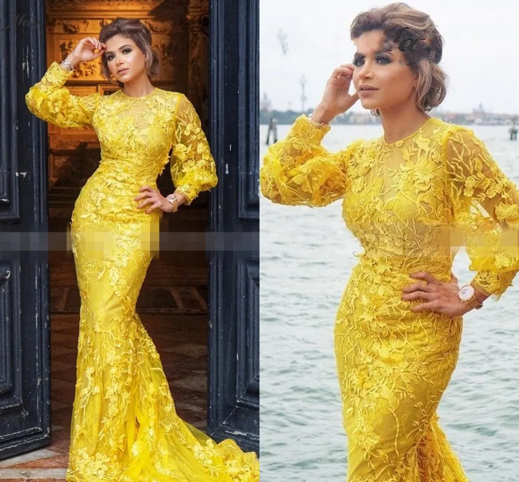 Yellow Poet Long Sleeve Prom Yellow Evening Dress With Expensive