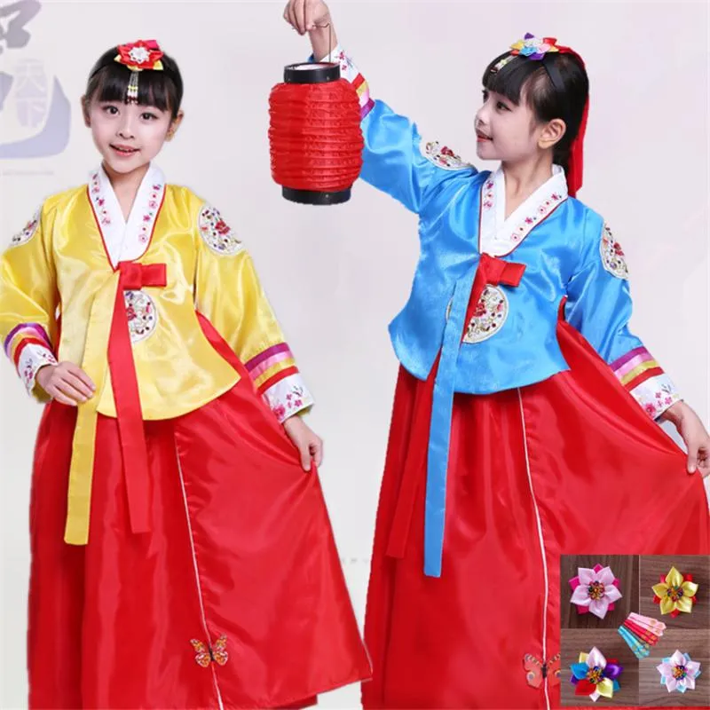 Tradycyjne koreańskie kostiumy dla dziewcząt sukienki taneczne Hanbok występ sceniczny festiwal imprezy azjatyckie odzież moda 100-160CM2335