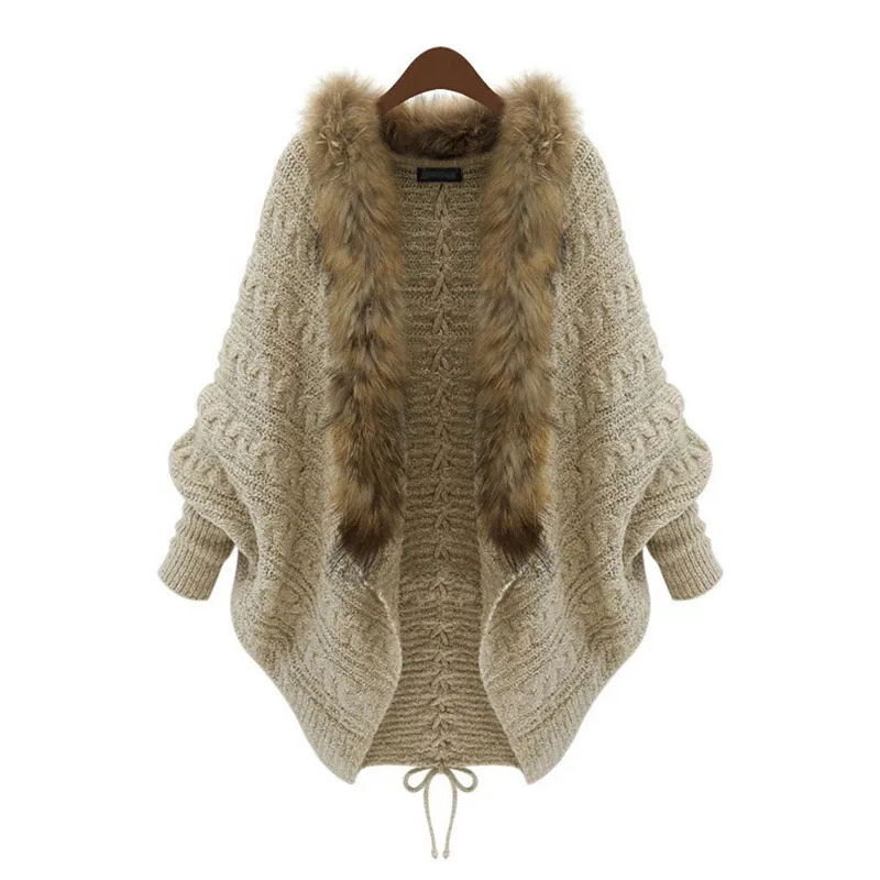 Femme d'hiver Cardigan Poullon lâche Col de bouche en fausse fourrure