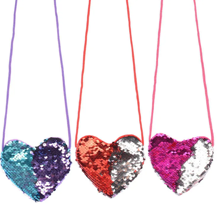 6 Styles Sequins Loving Heart Kids Shoulder Coin Bags Baby Girls Mini Messenger Bag Cartoon Coin Purse Children Purse Valentine Bags M997