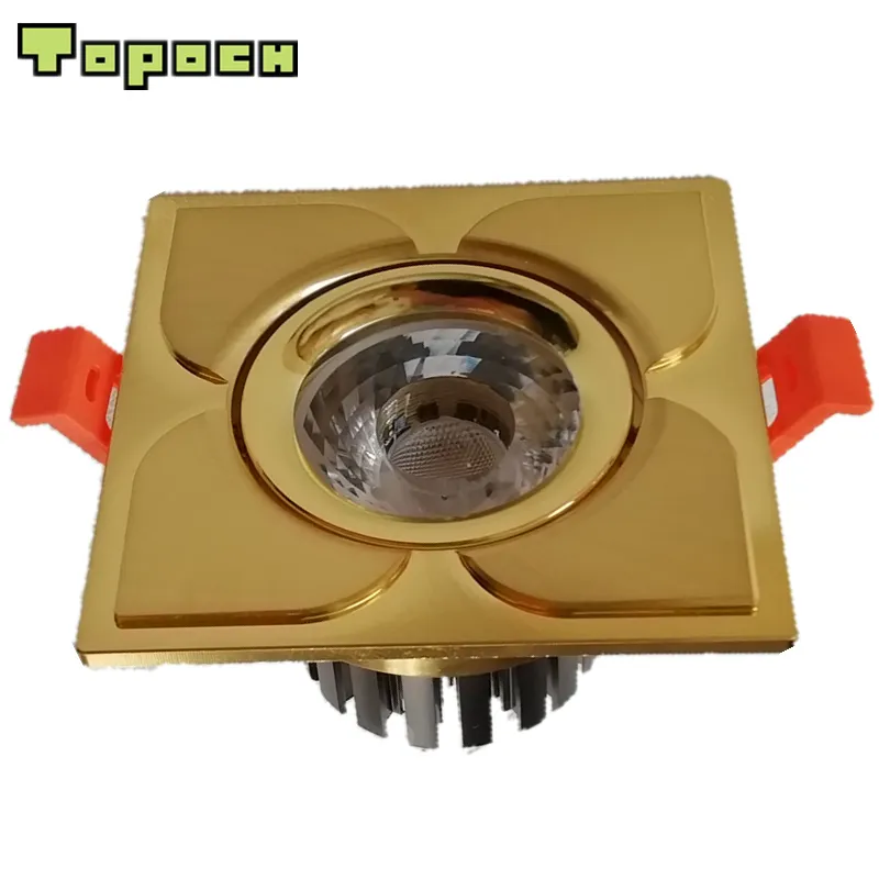 Topoch Quadratisches Downlight LED 7W COB Bronze/Goldenes Finish CNC-Bearbeitung Aluminium Federklemmen Montage 30-Grad-Strahl für Innenbeleuchtung AC100-240V