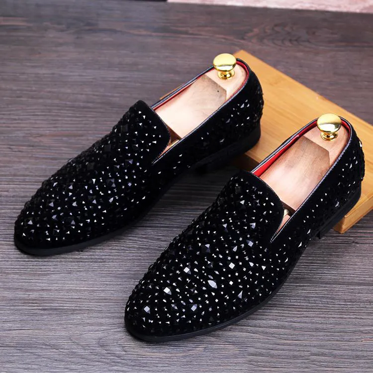 Hot Sale-R Skor Nya Mens Fashion Casual Flats Mäns Designer Klänning Skor Sequined Loafers Mäns Platform Driving Shoes