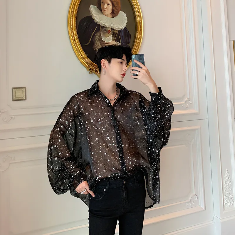 Maglie Estiva Trasparente Camicia Da Uomo Oversize Sexy Con Stelle Stampate Camicetta Di Grandi Dimensioni Uomini Magliette Trasparenti A Manica Lunga Vintage Da 23 4 DHgate