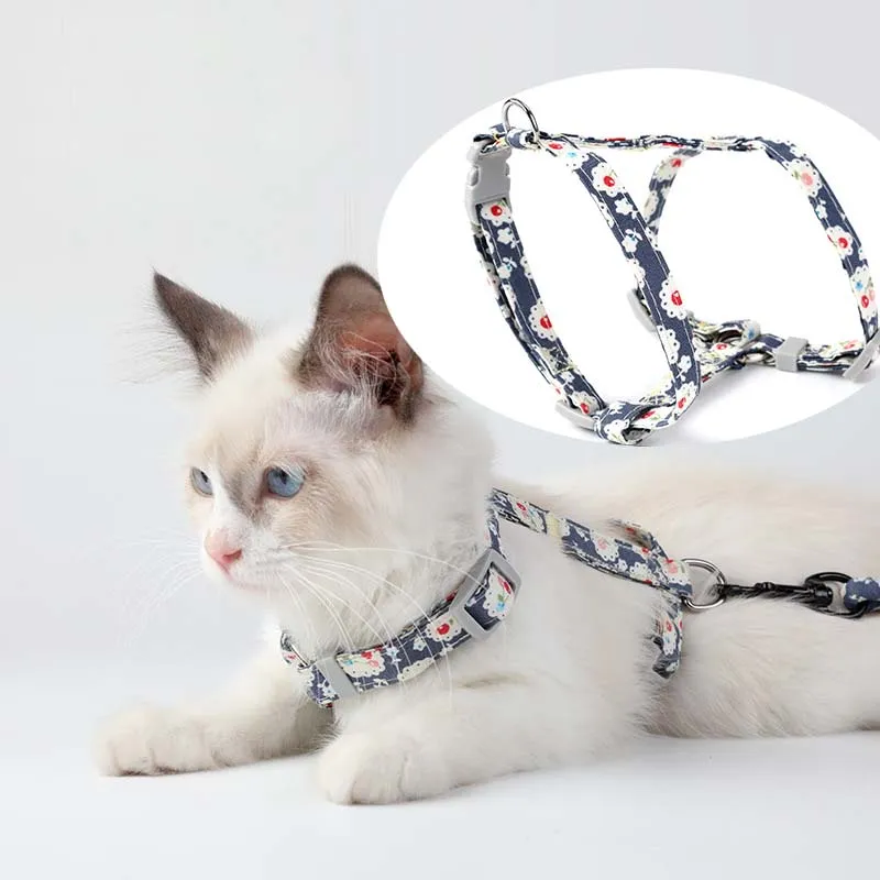 Harnais pour animaux de compagnie imprimé floral, ensemble de laisses pour chat et chien, colliers pour animaux de compagnie, fournitures de voyage en toute sécurité pour chats, colliers pour chats, livraison directe