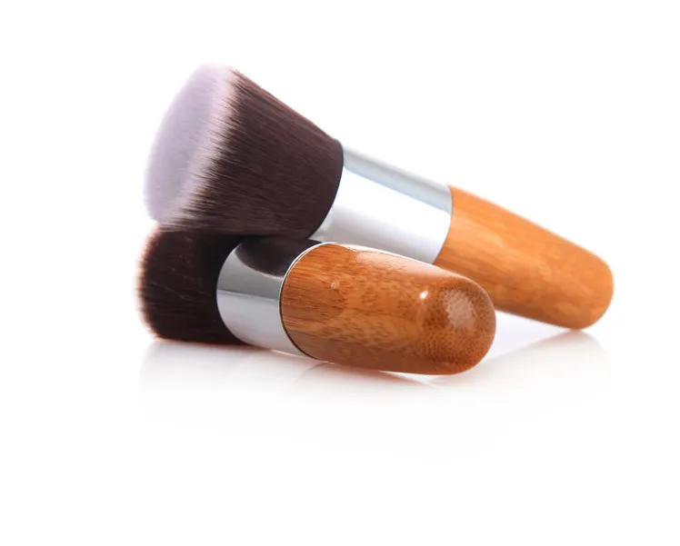 Pinceaux plats à manche en bambou pour fond de teint blush, outils de maquillage pour cheveux synthétiques, accessoires cosmétiques gratuits DHL