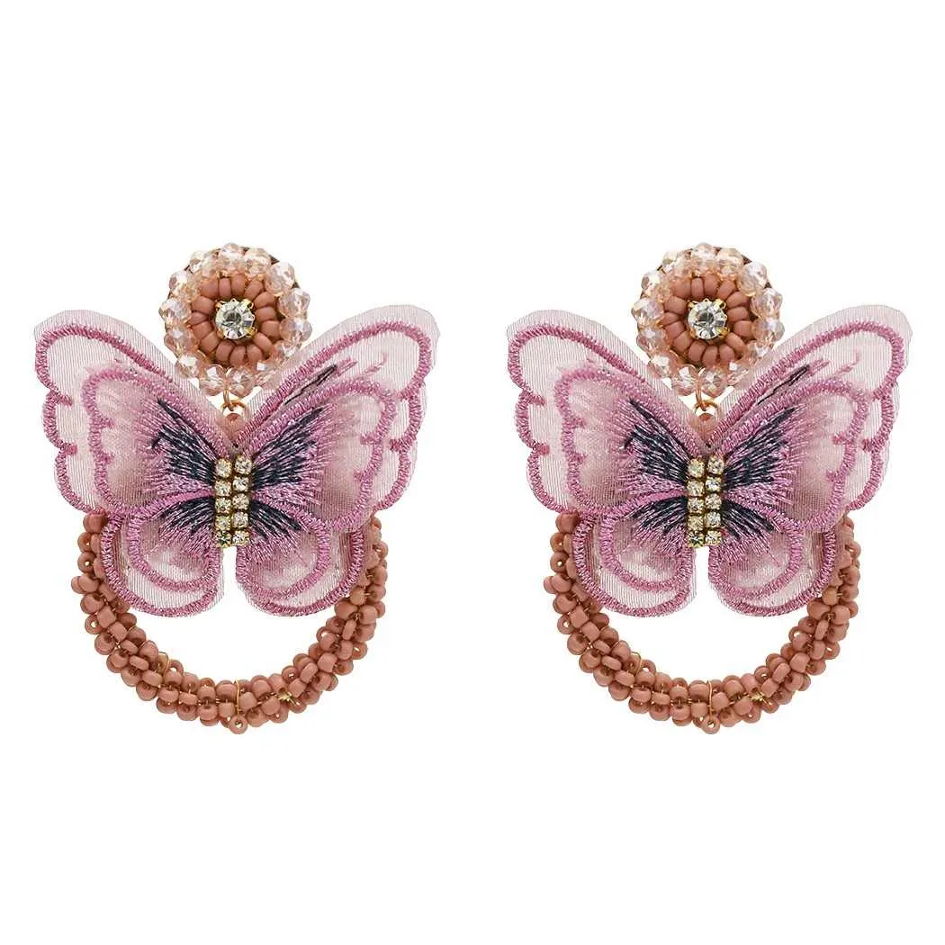 4색 나비 귀걸이 라인스톤 비즈 여성을 위한 패션 후프 귀걸이 주얼리