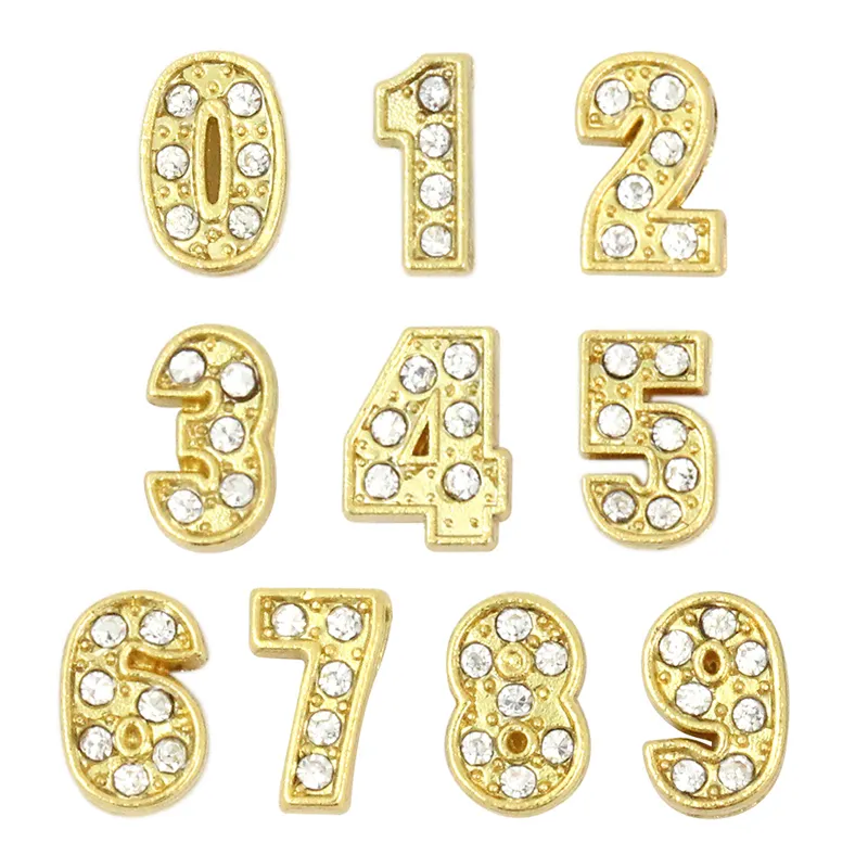 New! 8MM Gold Slide Numbers "0-9" 20 pieces/lot (Can Choose each Numbers) Fit DIY Wristband Belts & Bracelet LSSL033-0-9*20