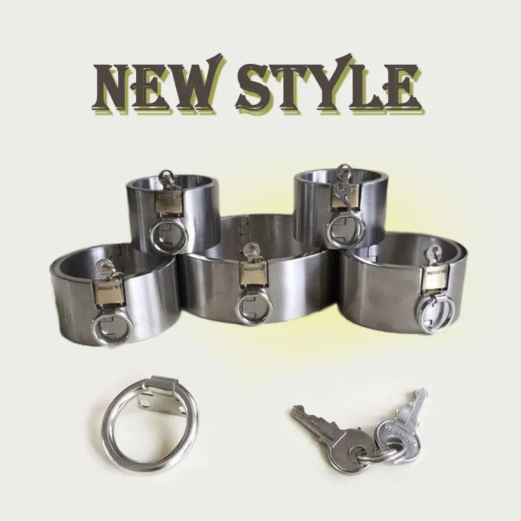 Newest Arrival Bondage Sets Bdsm Sm Sex Toys Luxury Stainless Steel Heavy Duty Collar Cuffs Fetter Thick Iron Locking Collar Mirror Polished