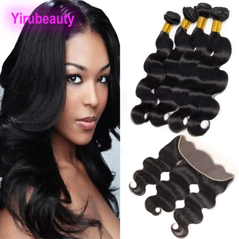 HINDIA Virgin Hair 13x4 Lace Frontal مع 4 حزم 5 قطع واحدة من حزم الشعر البشرية مع موجة الجسم الأمامية الدانتيل 8-28 بوصة