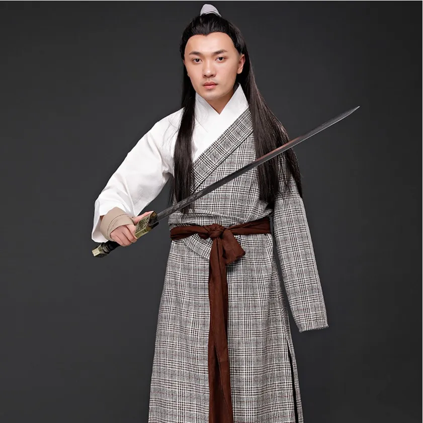 Men hanfu costume Chinese ancient traditional male long gown swordman clothing TV Film Stage wear carnival Performance Outfit