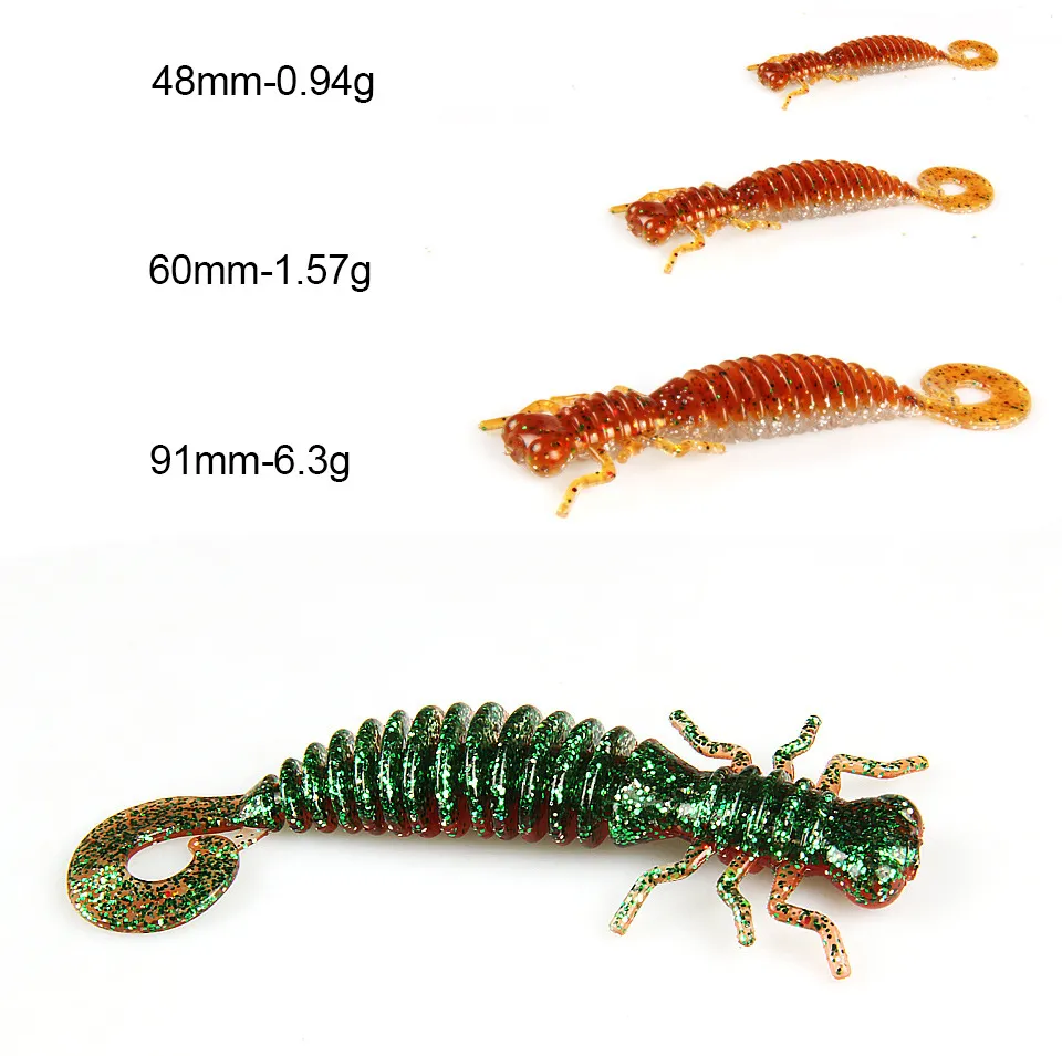 10pcs/lot 60mm 1.57g Larva Soft Lures Artificial Lures Fishing Worm Silicone Bass Pike Minnow Swimbait Jigging Plastic Baits