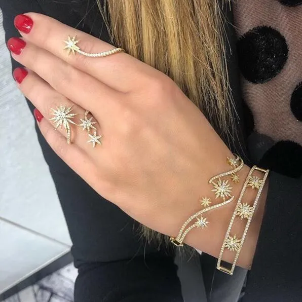 Regalo de Navidad cz star burst brazalete pulsera para mujer chapado en oro micro pavé zirconia cúbica brazalete abierto brazaletes joyería de moda